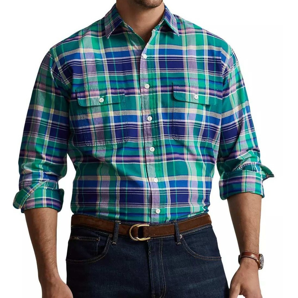 Polo Ralph Lauren Plaid Button Down Oxford Shirt Green Multi Large New With Tags